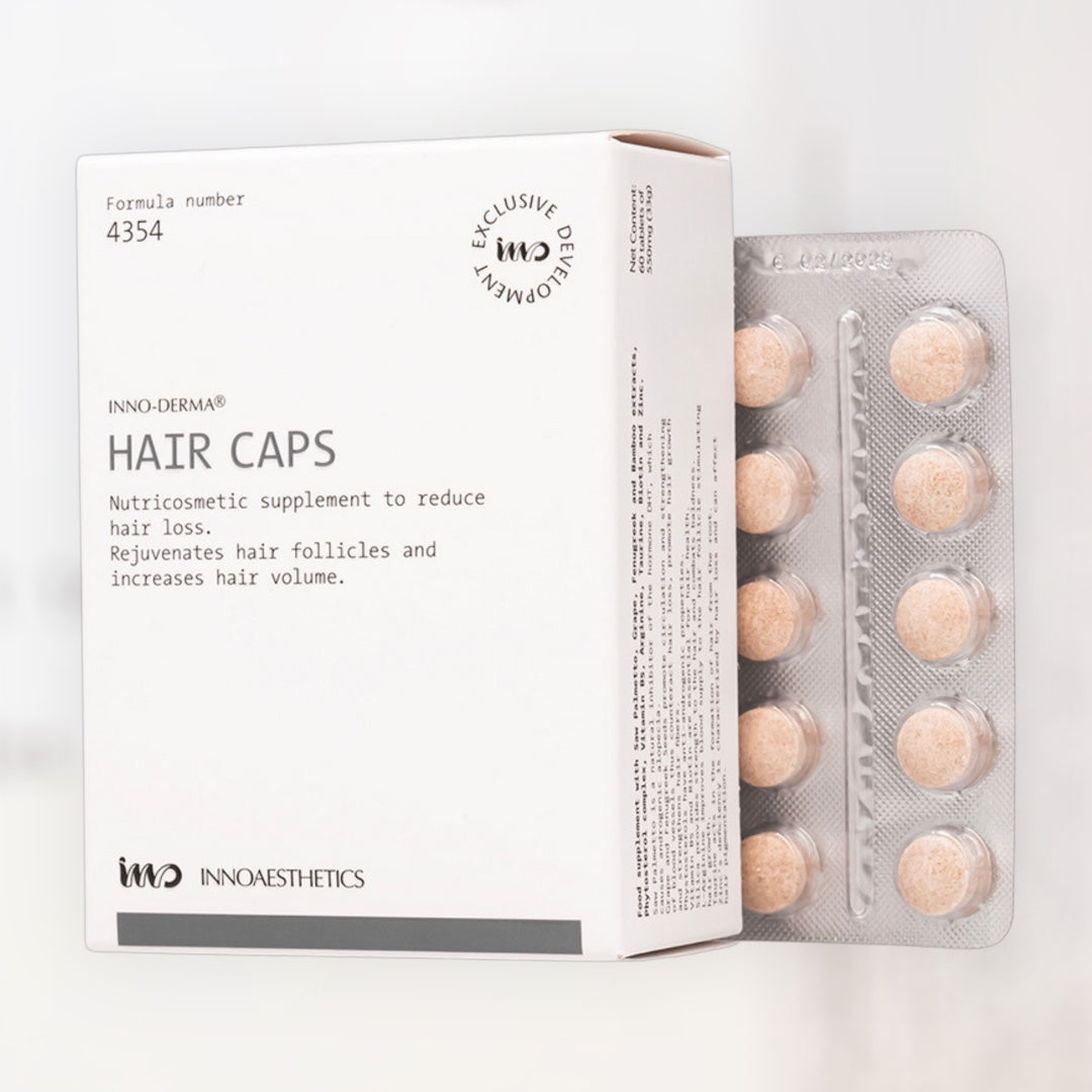 Innoaesthetics Hair Caps – συμπλήρωμα διατροφής για τριχόπτωση, ενδυνάμωση θυλάκων και αύξηση όγκου μαλλιών – MEDITHEA