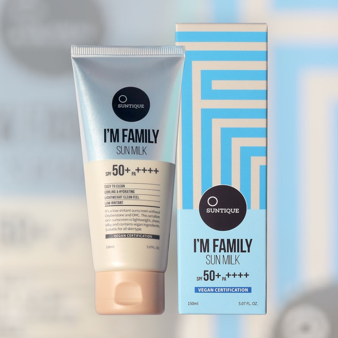 SUNTIQUE I’m Family Sun Milk SPF50+ – Vegan αντηλιακό γαλάκτωμα για πρόσωπο και σώμα, κατάλληλο για όλη την οικογένεια